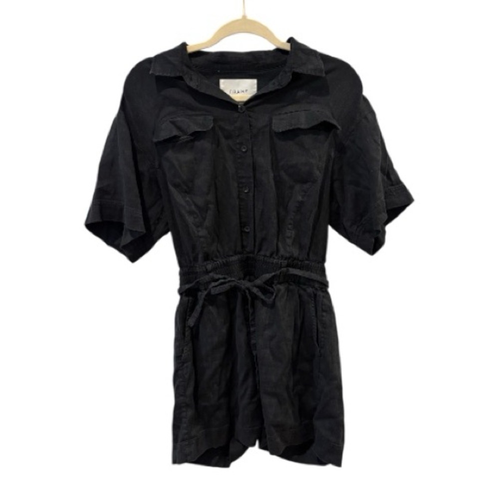 Frame Patch Pocket Short Sleeve Linen Blend Button-Down Romper Size Small - Picture 3 of 10